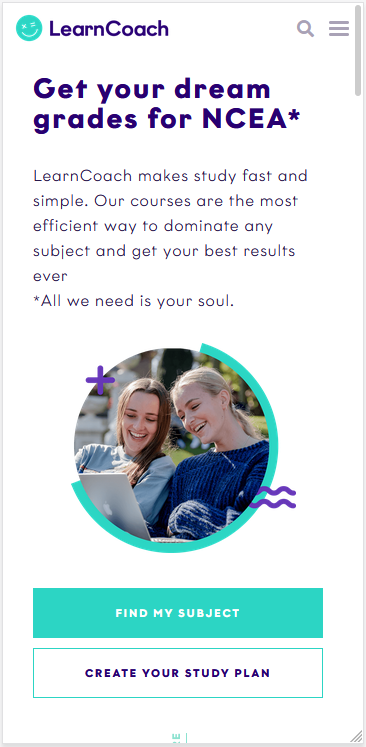 LearnCoach website on a mobile device.